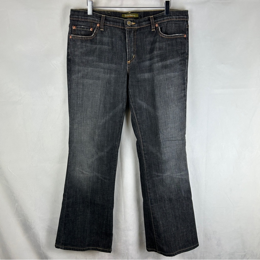 DAVID KAHN Nikki Mid Rise Bootcut Jeans Size 31 Black Grey‎ Whiskering Cotton